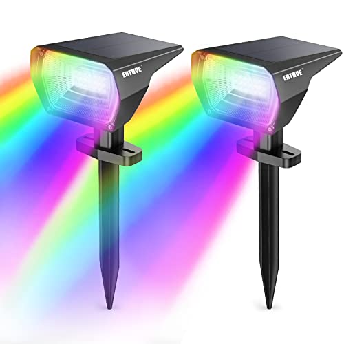 ENTOVE Solar Spot Lights Outdoor, RGB Color Changing Solar Spotlight, IP67 Waterproof Solar Powered Landscape Spotlights, 21 LEDs Multicolor Solar Lights for Palm Trees, for House Garden Pool 2pack
