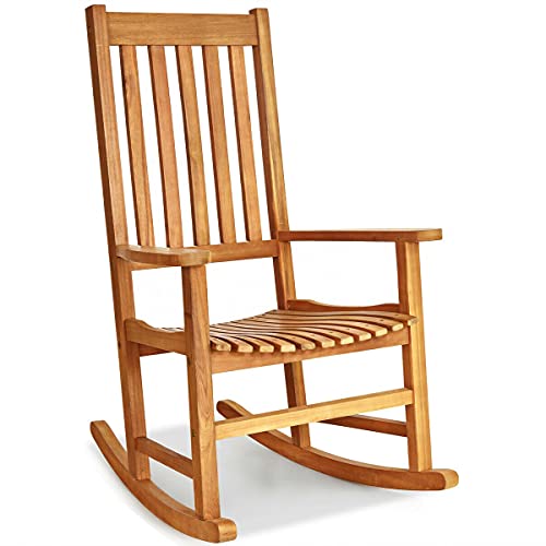 Teak Acacia Wood Rocking Chair Porch Rocker Comfortable Armrest Backrest Suitable For Both Indoor Outdoor Use Perfect For Patio Deck Area Backyard Balcony Garden Pool Side Use 350 LBS Weight Capacity