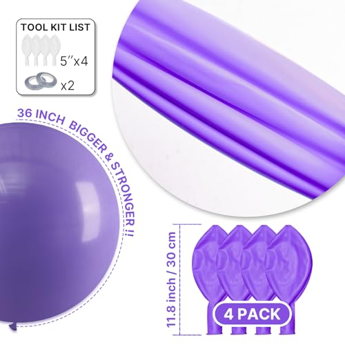 Image of PartyWoo Purple Balloons 4pcs 36 Inch Purple Latex Balloons for Birthday Baby Shower Anniversary Engagement Wedding Princess Bachelorette Bridal Shower Butterfly Party Decorations Purple-Y15