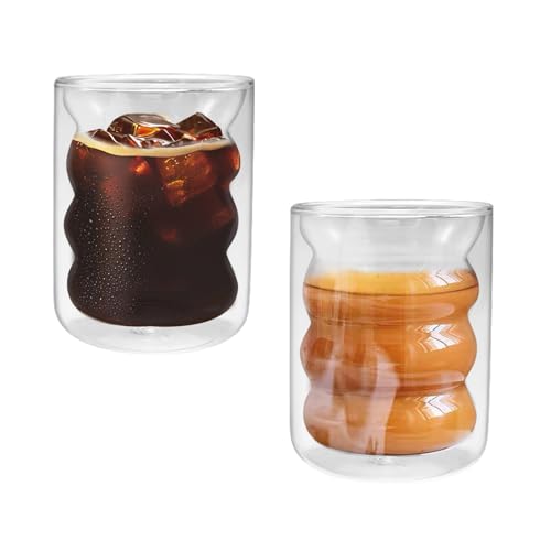 Wieat Glass Coffee Mugs, 2Pcs 200ml Double Walled Glass Mugs - Cappuccino, Latte, Macchiato Coffee Mugs for Hot & Cold Drinks