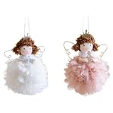 Surakey 2pcs Fluffy Angel Girl Pendant Christmas Tree Decoration Ornament with Hollowed Out Wings Children Pendant Gift (4.72in x 3.54in)