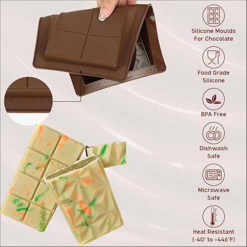 Image of Xmart India Deep Chocolate Molds | Large and Thick Silicone Chocolate Molds for Stuffed Bar | Big Chocolate Candy Mold | Knafeh Pistachio Chocolate | Dubai Kunafa (2 Pcs)