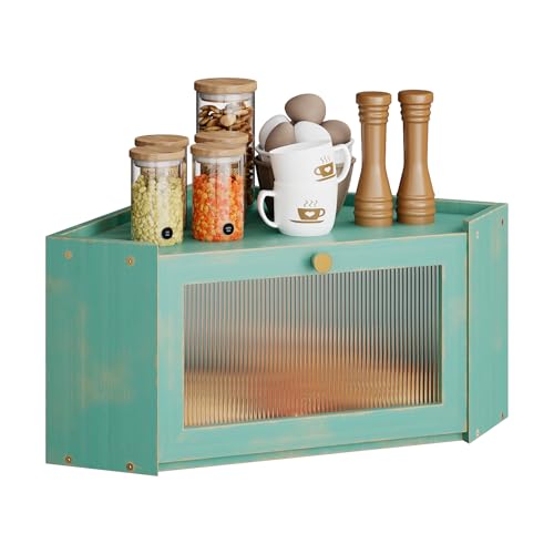 Trironsun Corner Bamboo Bread Box for Kitchen Counter Large Capacity