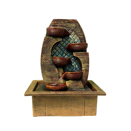 Image of Indoor Tabletop Water Fountain, Polyresin Cascading Waterfall Showpiece with Running Water and Light, Decorative Fountain for Home, Office, Living Room, Meditation, Vastu, Desk Decor