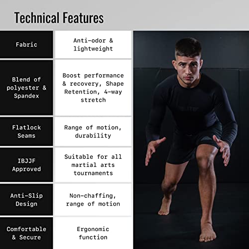 Elite Sports New Item Full Long Sleeve Compression, Mma, Bjj, No Gi, Cross Training Rash Guard, Large, Gray #TOP3