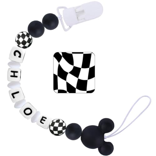 Personalized Pacifier Clip with Name Custom Checkered Pacifier Holder Custom Name for Baby Newborn Gift (Checkered)