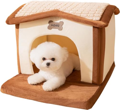 Niche pour chat brun en peluche douce taille M avec coussin lavable - 2