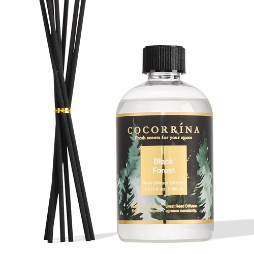 Cocorrína Reed Diffuser Refill Black Forest 10.15oz (300ml) with 8 Sticks - Premium Long-Lasting Floral Essential Oil, Home Fragrance for Bedroom, Bathroom Home Decor