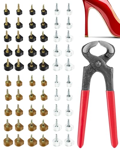 NANOXITY 30 Pairs Heel Replacement Tips High Heel Repair Kit 3 Colors 5 Sizes 2 Pins Diameter U-shape Durable Non-Slip High Heel Caps with 6 Heel Pliers for Shoe Repair (Tips + Pliers)