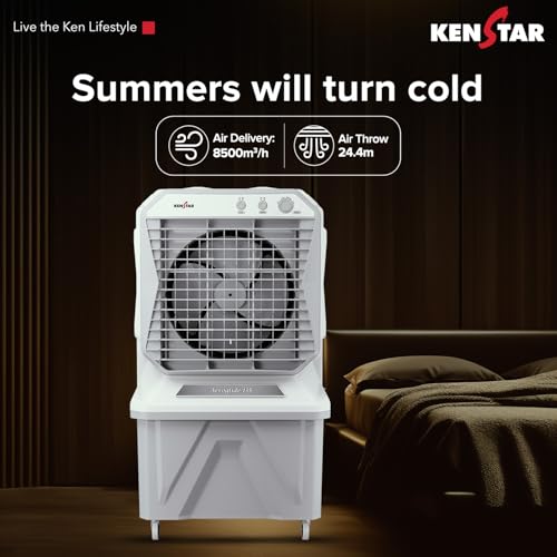 Image of Kenstar AEROGLIDE HC 135 L Desert Air Cooler WITH FRONT LOCKING COMMERCIAL GRADE WHEELS for Home|Anti-Bacterial Honeycomb Pads|High-Speed |80Ft Air Throw|1-Yr Product Warranty|Light Grey