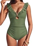 Hanna Nikole Women Swimming Suit One Piece, Bust Support Swim Suit Push Up, Full Coverage Modest Swimwear Olive Green XL