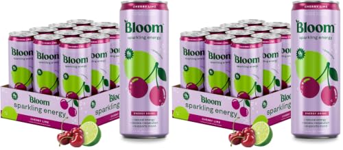 Image of Bloom Nutrition Sparkling Energy Drink for Focus, Natural Caffeine, Zero Sugar, 180mg Caffeine, Antioxidant-Rich with Green Coffee Bean, Green Tea Extract, & Prebiotics, Cherry Lime 12oz (Pack of 24)
