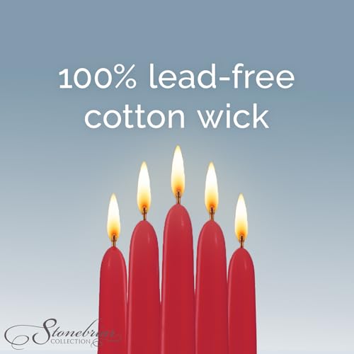 Image of Stonebriar Unscented Taper Candles - 7 Hour Burn Time, Long-Lasting Wax Candles for Weddings, Holidays, Home Decor & Special Events, Pack of 10, Red, 10 inch