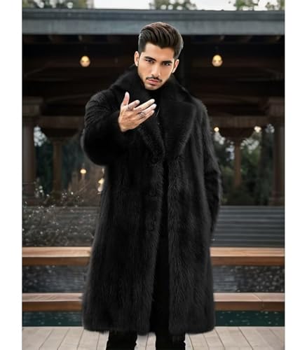 Image of INVACHI Men's Faux Fur Coat Winter Long Faux Mink Coat Fluffy Thick Trench Coat for Men