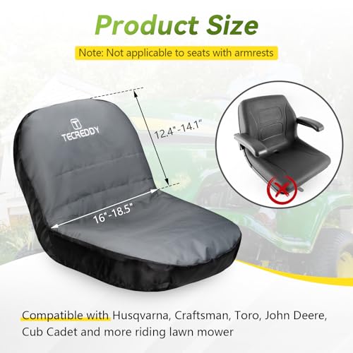 Image of Lawn Mower Seat Cover, Weatherproof Durable Tractor Seat Cover Compatible with Husqvarna Craftsman Toro John Deere Cub Cadet Riding Lawn Mower, Medium