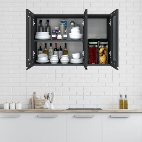 Image of SPECIALITY PANELS Multipurpose Cabinet with Modern Elegance Tinted Glass Wall Cabinet, Space Organizer for Office /Kitchen in (Dark Grey, 3 Glass Shutter)
