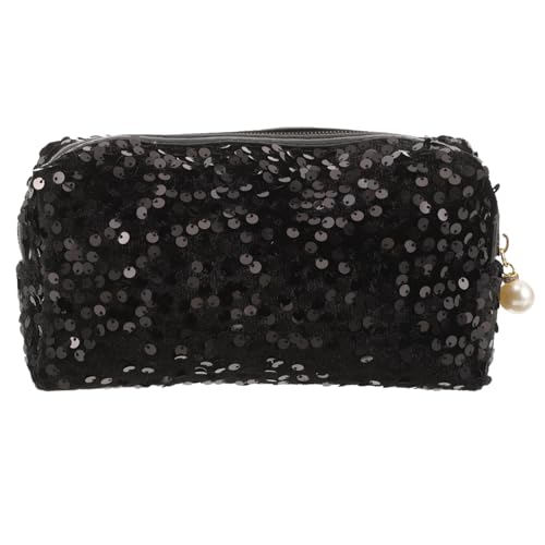 SMASOLO 1 pièce Trousse de Toilette Sequins Sac de Maquillage Carré Capacité pour Voyage et Rangement Cosmétique Noir