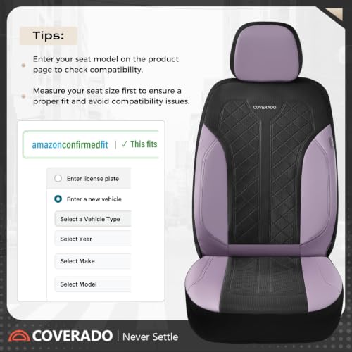 Image of Coverado Seat Covers for Car Fullset, Leather Car Seat Covers 5 Seats, Breathable Purple Driver Seat Protectors, Luxury Automotive Covers, Universal Fit for SUV, Truck, Sedan