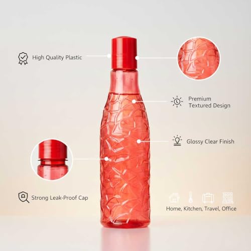 Image of TAVASYA Unbreakable 1 Litre Cracked Ice Pattern Water Bottles | Pack of 3 | Multicolor | Leakproof Screw Cap | BPA-Free | Bottles for Fridge, Home, Office, School and Travel