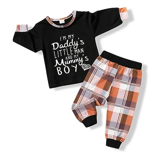 Image of MAMAMI Toddler Baby Boy Clothes Fall Sweatsuit Letter Print Sweatshirt Plaid Pants Winter Outfits for Boys 1-5T
