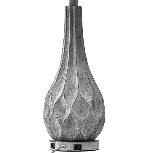 Pokat Retro 27.75'' Usb Farmhouse Table Lamp Sets Of 2 For Living Room Bedroom Rustic Traditional Nightstand Lamps With 2 Usb Ports Grey #TOP5