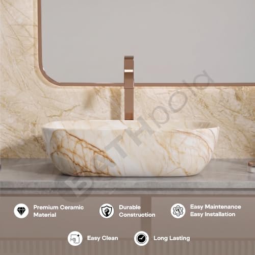Image of Designer Ceramic Wash Basin For Bathroom | Over Counter Bathroom Basin | Counter Top Bathroom Sink | Wash Basin For Restaurant, Hotel (18 x13 x 5 Inch) (146)