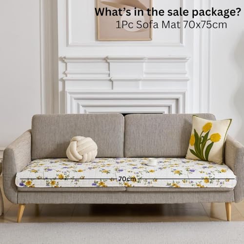 Image of HOMETHREADS Anti-Skid Sofa Protector Mat: Premium Printed Cotton Slipcover with Strong PVC Non-Slip Backing, (Purple Beige, 1 Seater | 70x75cm)