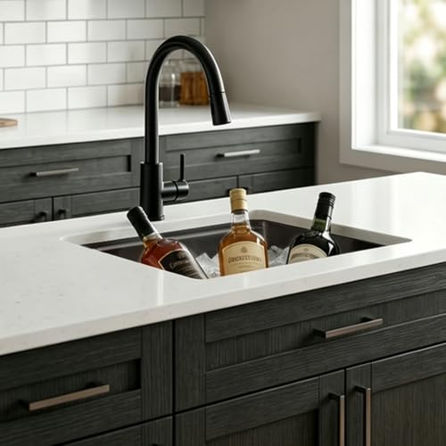 Image of 15x15 Inch Black Undermount Bar Sink Workstation, Gunmetal Black Stainless Steel Single Bowl 16 Gauge Handmade Small Kitchen Prep Wet Bar Sink RV Outdoor Sink with Cutting Board