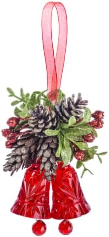 Kissing Krystals Teeny Pine Cone RED Bells Mistletoe Christmas Ornament by Ganz - bpystore