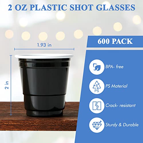 Lilymicky 600 Pack 2 Oz Plastic Shot Glasses, Black Disposable Plastic Cups, Mini Black Shot Cups, 2 Oz Party Cups For Jello Shots And Tasting #TOP1