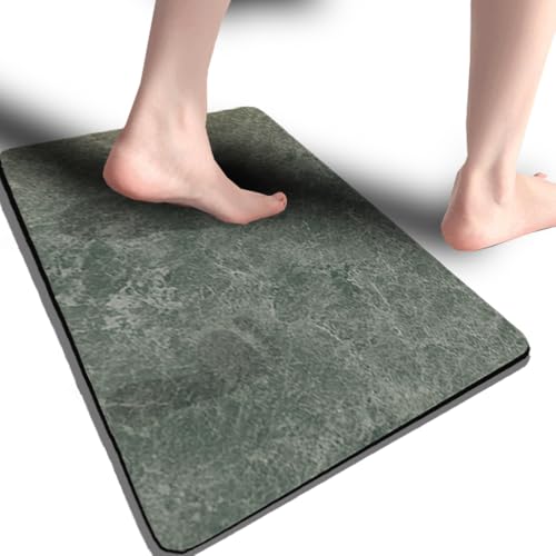 JOSVRAC Alfombra de baño de piedra verde de 43 x 80 cm, antideslizante, ultrafina, con rápida absorción de agua y respaldo de goma, tapete de mármol para puerta, tapete absorbente lavable para ducha