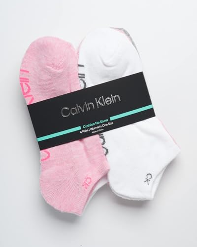 Image of Calvin Klein Womens No Show Socks - 6 Pack Breathable Cotton Blend Athletic Performance Low Cut Running Socks for Women