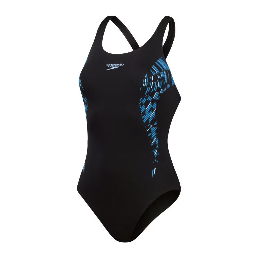 Speedo Women's Blue Placement Muscleback - Black/True Cobalt/Curious - 36" (Uk 12) - 8-00305816855
