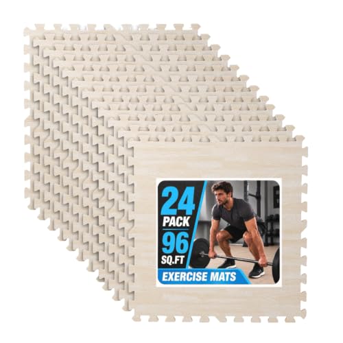 Image of Art3d EVA Puzzle Exercise Mats, 24 inchx24 inch, 1 /2 inch Thick,24-Pack,White Oak