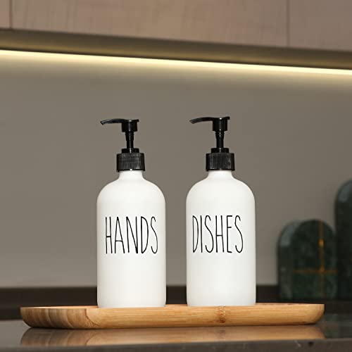 Momeemo Soap Dispenser Set 2 Pack, Contains Dish Soap Dispenser And Hand Soap Dispenser. 16 Oz Glass Soap Dispenser With Black Plastic Pumps. (White) #TOP3