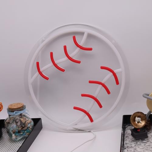Image of Baseball Neon Sign for Boys Room Decor, Baseball Stuff for Wall Decor,Sports Neon Light for Men Cave Decor Aesthetic led signs for bedroom wall Decor white Red