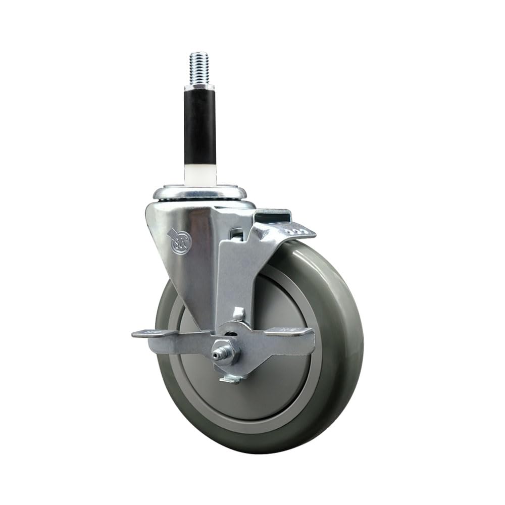 Polyurethane Expanding Stem Swivel Caster with 5 Inch Gray Wheel and 7/8