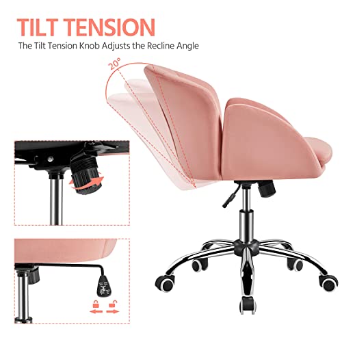 Topeakmart Cute Desk Chair For Home Office Makeup Vanity Chair With Armrests For Bedroom Modern Swivel Rolling Chair For Women Pink #TOP7