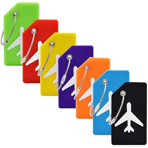 7 Pack Silicone Luggage Tag Baggage Handbag Travel Suitcase Tags with Name ID Card Perfect to Quickly Spot Luggage Suitcase (Multicolor Cover
