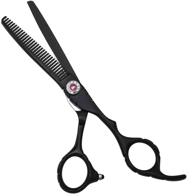 ヘアカットシザー、6インチダイヤモンドスクリュー日本製ステンレススチールブラックヘアカットシザー理髪サロンシザーセット