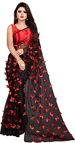 amazon red net saree