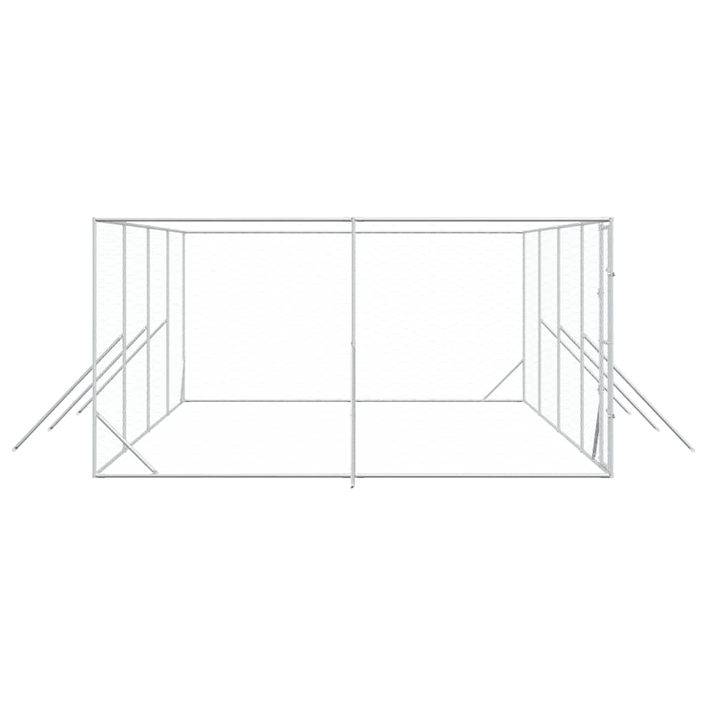 Outdoor-Hundezwinger Silbern 8x4x2 m aus verzinktem Stahl - Grosser Welpenauslauf und Freigehege Fuer Hunde Kleintiere Huehner Kaninchen - Robustes Aussengehege mit Tuer