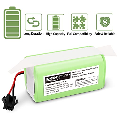 Image of Keenstone Li-Ion Battery 2600 mAh 14.4 V for Bagotte BG600 BG700 IKOHS Netbot S14 S15 Eufy RoboVac 11 11S 11S Max 30 30C 35C 12 15C 15C Max Deebot 605 N79S Conga Excellence 9 34 /36 0