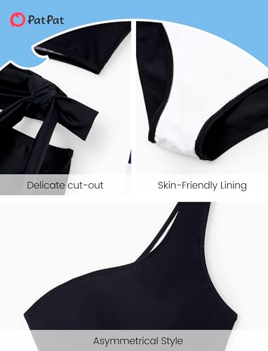 Image of PATPAT Family Matching Swimsuits: Mommy and Me One Shoulder Colorblock Bathing Suits One Piece Swimwear Sets