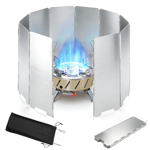 Aerzouser Windschutz Gaskocher faltbar 24 cm hoch 10-teilig Aluminium Kocher Windschutz für Campingkocher & Gasgrill Gaskocher Windschutz mit Tragetasche