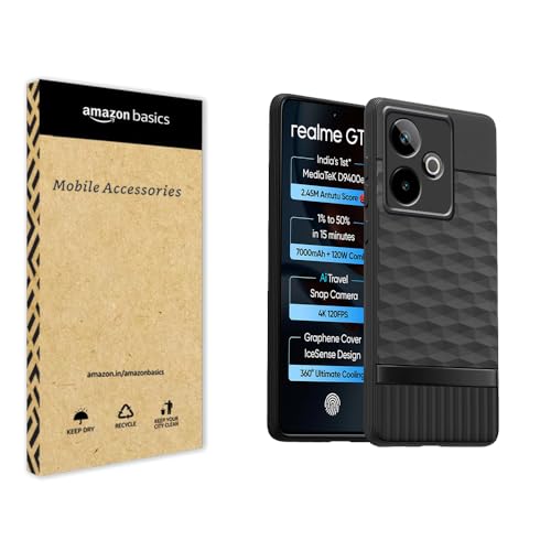 Image of amazon basics TPU Soft Back Cover for Realme GT 7 / Realme GT 7T | Full Camera Protection | Flexible Shockproof Back Case for Realme GT 7 / Realme GT 7T (Black)