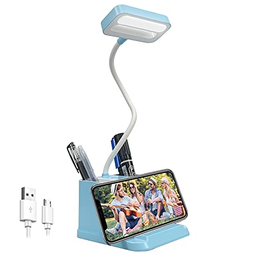 Desk Lamp, Study Lamp with USB Port & Pen Holder,3 Lighting Modes and Stepless Dimming,360Â° Free Rotation,Used for Reading Lamp in University Dormitory(Blue)