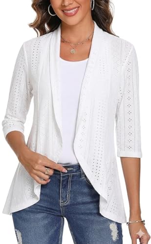 GLEENOD Gilet Femme Manches 3/4 Cardigan Ouvert Long en Maille