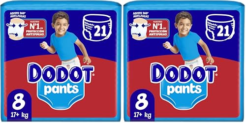 Dodot Pants Pañal-Braguita Talla 8, 21 Pañales, 17kg+, Con Ajuste 360 que ayuda a prevenir holguras y fugas (Paquete de 2)