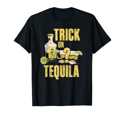 Trick Or Tequila Adulto Halloween Ama Alcohol Beber Camiseta